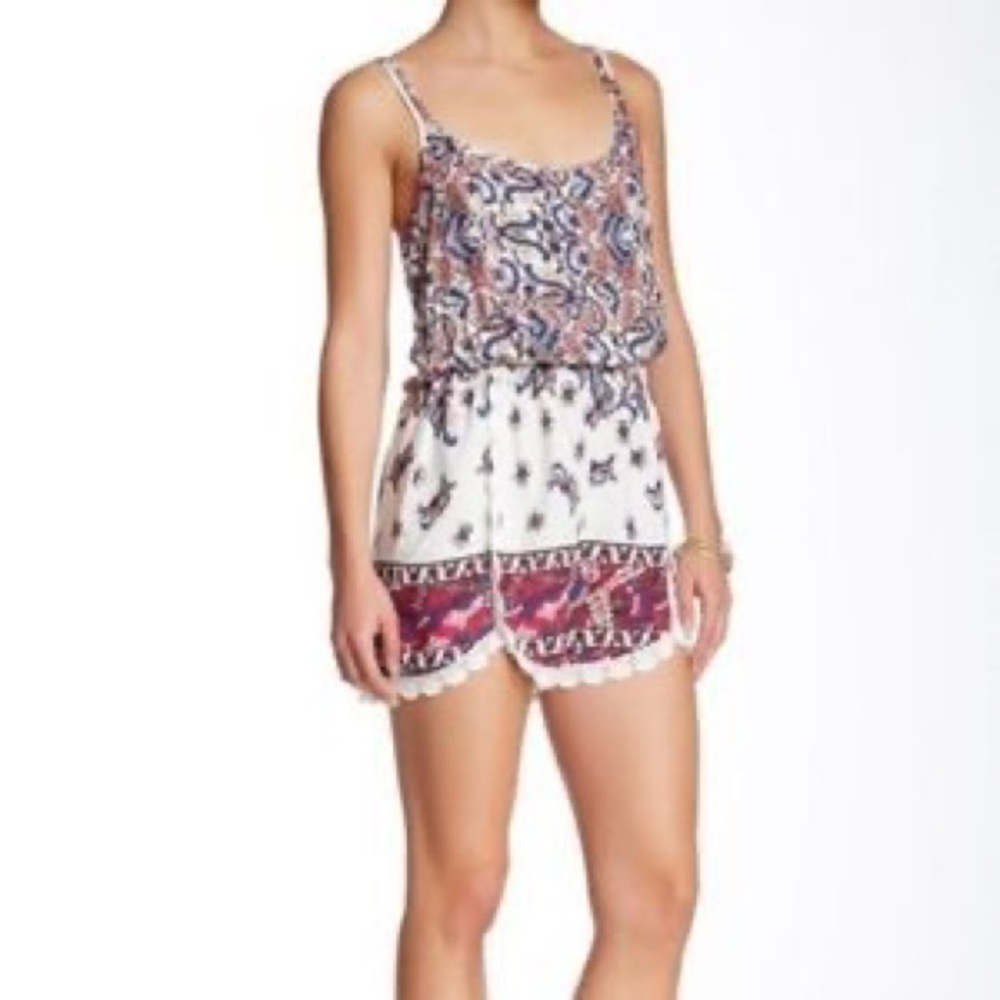 Sequin Hearts Pink Boho Patterned Romper